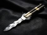 Handmade D2 Steel Balisong Double Edge Eagle Knife| Rose Wood & Brase Bolsters Handle | Premium Butterfly Knife with Leather Sheath BF-143 - Image 4