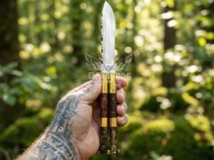 BF-135 drop point balisong, D2 blade open, 29cm frame (view 3)