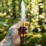 Handmade D2 Steel Balisong Knife Drop Point Blade | Rosewood & Brass Bolsters Handle | Premium Butterfly Knife with Leather Sheath BF-135