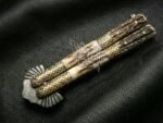 Handmade Damascus Steel Balisong Double Edge Eagle Knife| Stag & Brase Engraved Bolsters Handle | Premium Butterfly Knife with Leather Sheath BF-144 - Image 3