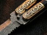 Handmade Damascus Steel Balisong Knife| Black Horn & Brase Engraved Bolsters Handle | Premium Butterfly Knife with Leather Sheath BF-145 - Image 2