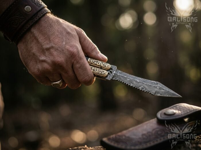 Bulkan balisong butterfly knife held in hand
