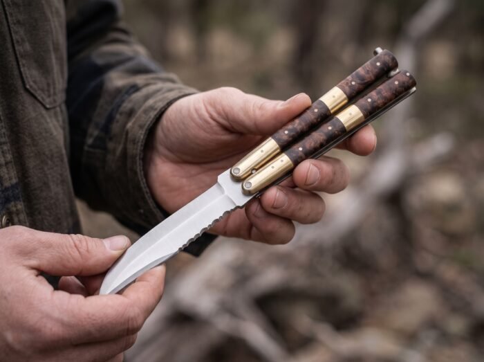 Diwa balisong butterfly knife held in hand, second view