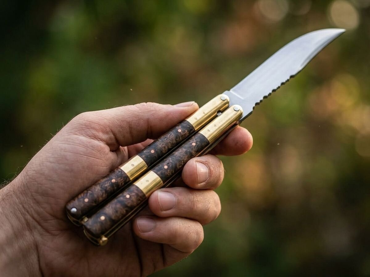 Diwa balisong butterfly knife held in hand Diwa balisong butterfly knife held in hand
