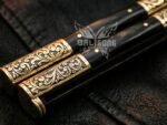 Handmade Damascus Steel Balisong Knife| Black Horn & Brase Engraved Bolsters Handle | Premium Butterfly Knife with Leather Sheath BF-145 - Image 6