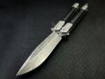 Handmade Damascus Steel Balisong Knife| Micarta & Steel Engraved Bolsters Handle | Premium Butterfly Knife with Leather Sheath BF-146 - Image 2