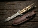 Kalaw balisong butterfly knife shown with its leather sheath