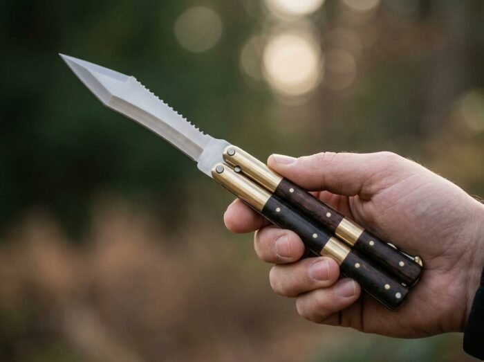 Kawayan balisong butterfly knife held in hand
