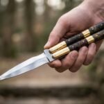 Talim Handmade D2 Steel Balisong Double Edge Knife| Rosewood & Brass Bolsters Handle | Premium Butterfly Knife with Leather Sheath BF-136