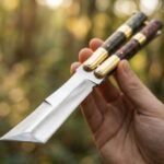 Tapang HANDMADE D2 Steel Balisong Knife with Tanto Blade & Rosewood Handle with Brass Bolsters | Premium Butterfly Knife with Leather Sheath BF-132