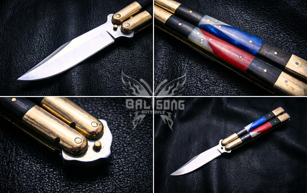Handmade D2 Steel Balisong Double Edge Knife| Micarta Resin & Brase Bolsters Handle | Premium Butterfly Knife with Leather Sheath BF-160 - Image 3