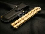 Handmade D2 Steel Balisong Knife| Brase Handle | Premium Butterfly Knife with Leather Sheath BF-154 - Image 3