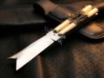 Handmade D2 Steel Balisong Knife| Stag & Brase Bolsters Handle | Premium Butterfly Knife with Leather Sheath BF-153