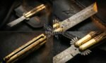 Handmade Damascus Steel Balisong Tanto Blade Knife| Stag & Brase Bolsters Handle | Premium Butterfly Knife with Leather Sheath BF-156 - Image 2