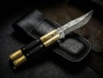 Handmade Damascus Steel Balisong Knife| Micarta & Brase Bolsters Handle | Premium Butterfly Knife with Leather Sheath BF-155 - Image 2