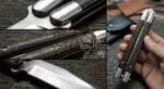 Handmade D2 Steel Balisong Knife | Wenge Wood Engraved & Steel Bolster Handle | Premium Balisong Knife with Leather Sheath BF-161 - Image 3