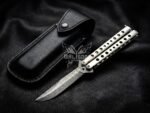 Handmade Damascus Steel Balisong Tanto Blade Knife| 410 stainless steel Handle | Premium Butterfly Knife with Leather Sheath BF-157