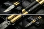 Handmade Damascus Steel Balisong Knife| Micarta & Brase Bolsters Handle | Premium Butterfly Knife with Leather Sheath BF-155 - Image 3