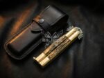 Handmade Damascus Steel Balisong Tanto Blade Knife| Stag & Brase Bolsters Handle | Premium Butterfly Knife with Leather Sheath BF-156 - Image 3