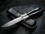 Handmade Damascus Steel Balisong Knife | Black Horn & Damascus Steel Bolster Handle | Premium Butterfly Knife with Leather Sheath BF-162