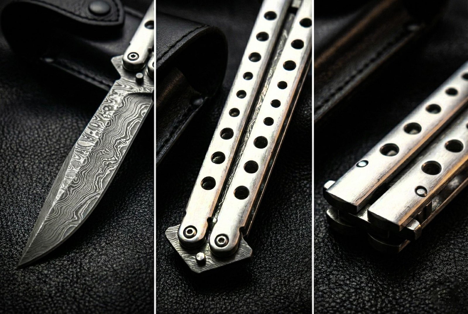 Handmade Damascus Steel Balisong Tanto Blade Knife| 410 stainless steel Handle | Premium Butterfly Knife with Leather Sheath BF-157 - Image 2