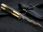 [Handmade D2 Steel Balisong Double Edge Knife| Stag & Brase Bolsters Handle | Premium Butterfly Knife with Leather Sheath BF-152 - Image 3