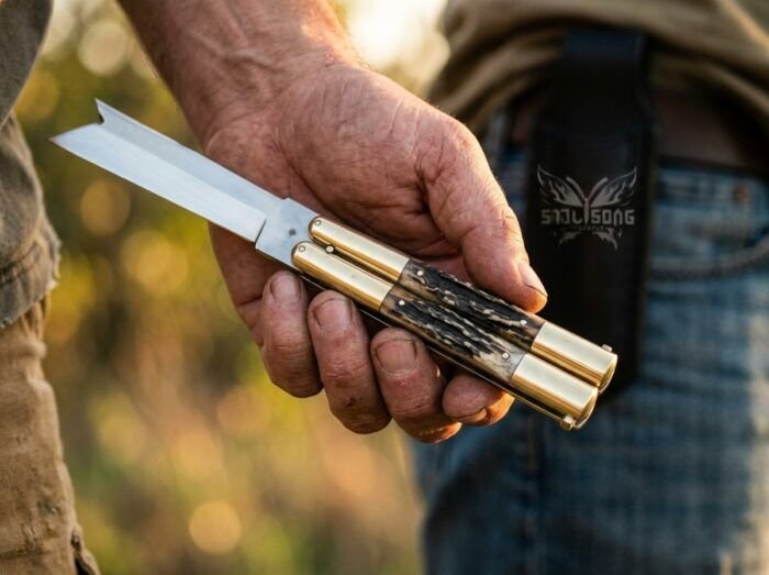 Datu balisong butterfly knife held in hand