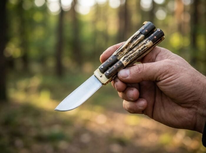 Sagisag balisong butterfly knife held in hand