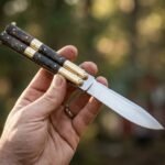 Sampaguita Handmade D2 Steel Balisong Knife| Rose Wood & Brass Bolsters Handle | Premium Butterfly Knife with Leather Sheath BF-151