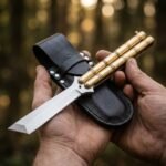 Tanso Handmade D2 Steel Balisong Knife| Brass Handle | Premium Butterfly Knife with Leather Sheath BF-154