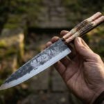 Baga Handmade Balisong Kitchen Chef Knife | Forge Finished High Carbon Steel | Stag Handle with Copper Bolsters and Leather Sheath BF-172