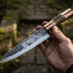 Baga Handmade Balisong Kitchen Chef Knife | Forge Finished High Carbon Steel | Stag Handle with Copper Bolsters and Leather Sheath BF-172