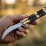 Bagyo Handmade Karambit Balisong Butterfly Knife | Satin Polished High Carbon Steel | Buffalo Horn and Bone Handle with Brass Frame and Leather Sheath BF-181