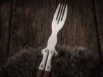 Saluhan balisong steak knife and fork set open with the blade showing, second view
