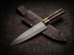 Buhawi balisong kitchen chef knife shown with its leather sheath, second view