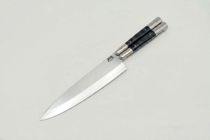 Handmade balisong chef knife with mirror polished high carbon blade and buffalo horn handle