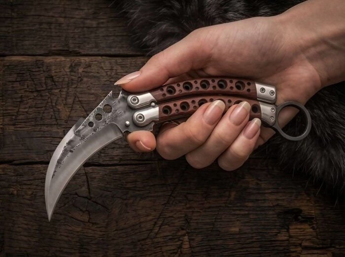Kawit karambit balisong knife held in hand