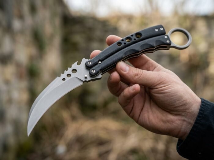 Kidlat karambit balisong knife held in hand