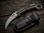 Kidlat karambit balisong knife shown with its leather sheath
