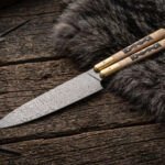 Kislap Handmade Damascus Steel Balisong Kitchen Chef Knife | Buffalo Bone Handle with Brass Bolsters and Leather Sheath BF-167