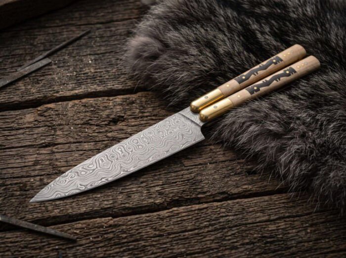 Kislap balisong chef knife open with the blade showing