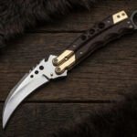 Ningning Handmade Karambit Balisong Butterfly Knife | High Polished High Carbon Steel | Wenge Wood Handle with Brass Bolsters and Leather Sheath BF-183