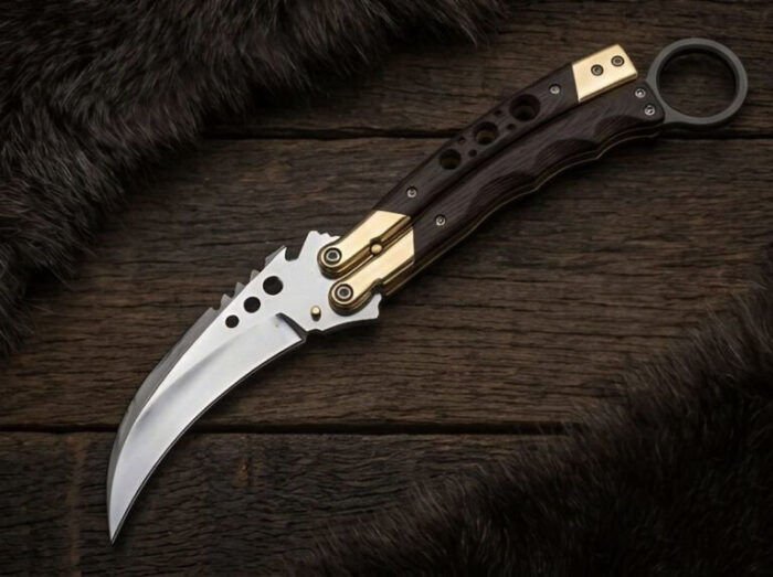 Ningning karambit balisong knife open with the blade showing