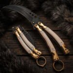 Ulan Handmade Karambit Balisong Butterfly Knife | Forge Finished High Carbon Steel | Buffalo Bone Handle with Brass Frame and Leather Sheath BF-182