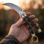 Ulap Handmade Karambit Balisong Butterfly Knife | Satin Polished High Carbon Steel | Wenge Wood Handle with Brass Frame and Leather Sheath BF-186