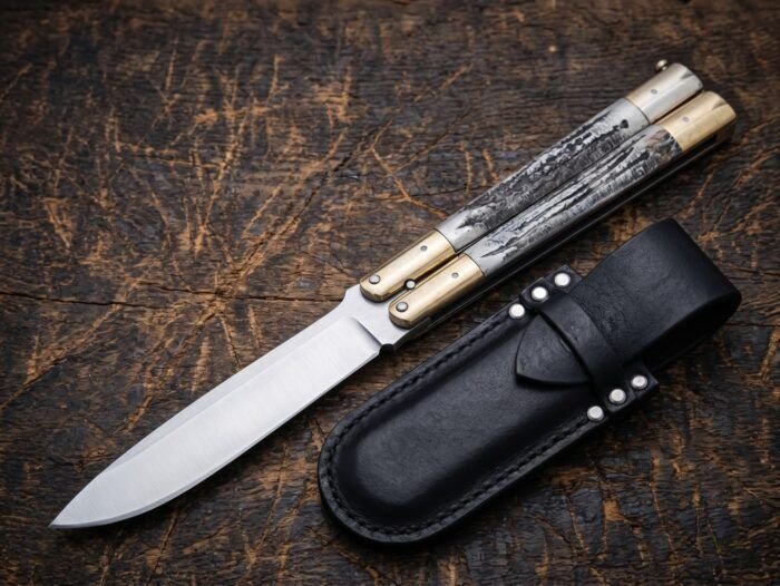 Newt Handmade D2 Tool Steel Original Filipino Balisong Butterfly Knife with Brass and Jigged Bone Handle
