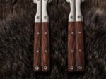 Rose wood handles of the handmade balisong steak knife and fork set BF-166