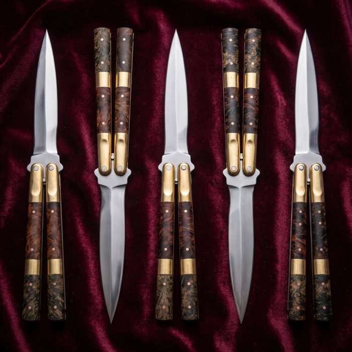 Set of 6 matching balisongs: Talim Handmade D2 Steel Balisong Double Edge Knife