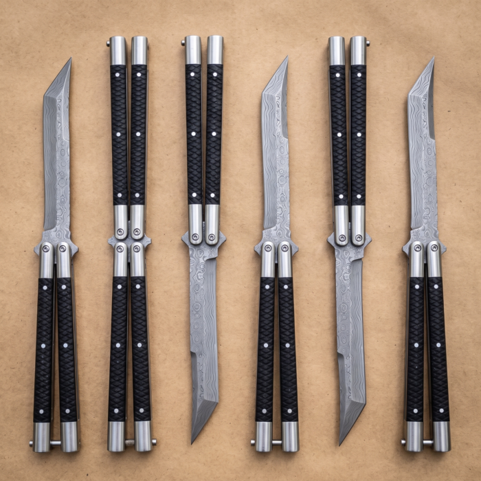 Set of 6 matching balisongs: Tindalo Filipino Traditional Series Damascus Steel