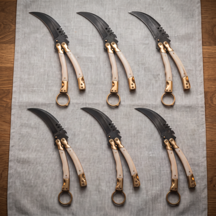 Set of 6 matching balisongs: Ulan Handmade Karambit Balisong Butterfly Knife